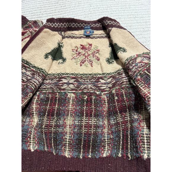 VTG Y2K Ralph Lauren Chaps Wool Sweater Zip Hand Knit Mens Medium Deer Fisherman - Picture 8 of 9